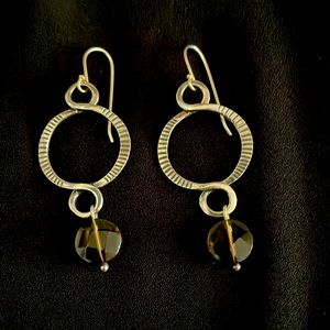 SILPADA EARRINGS, sterling oxidized silver, faceted brown smoky quartz dangling